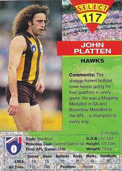 1994 Select AFL #117 John Platten Back